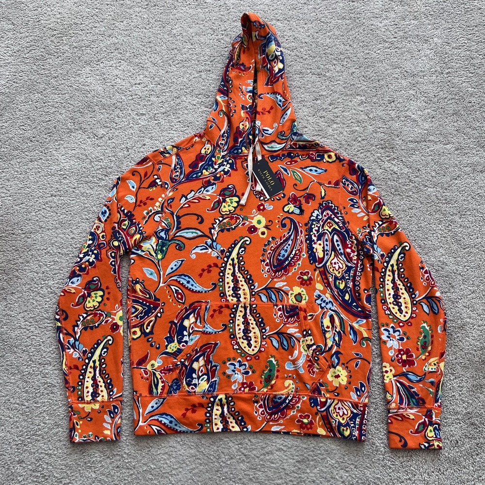 Polo Ralph Lauren Paisley Spa Terry Hoodie Mens M Orange Choppas Cotton NWT
